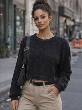 Koaj Ribbed Long Sleeve Crewneck Sweater - Charcoal